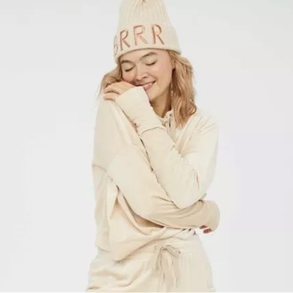 aerie Tops - Aerie OFFLINE Velour Oversized Hoodie Lounge Cozy Soft Girl Medium